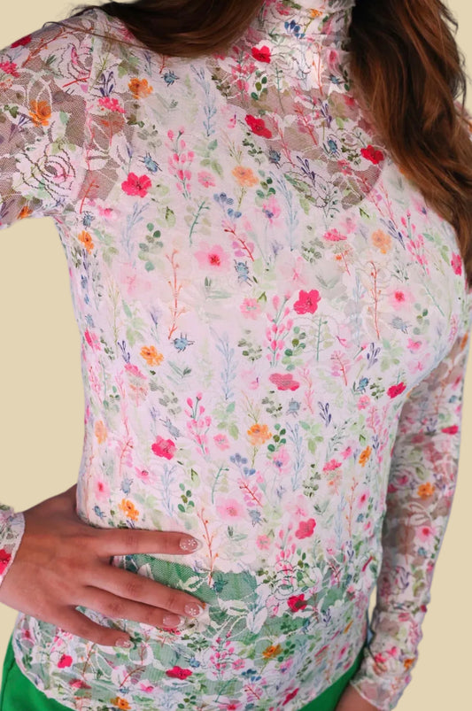 Spring Blooms Floral Mesh Top