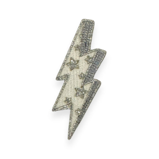 Glitter Star Lightning Bolt Glitter Patch, Silver- 2"