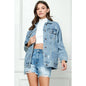 Classic Oversized Denim Jacket- Med Wash Distressed