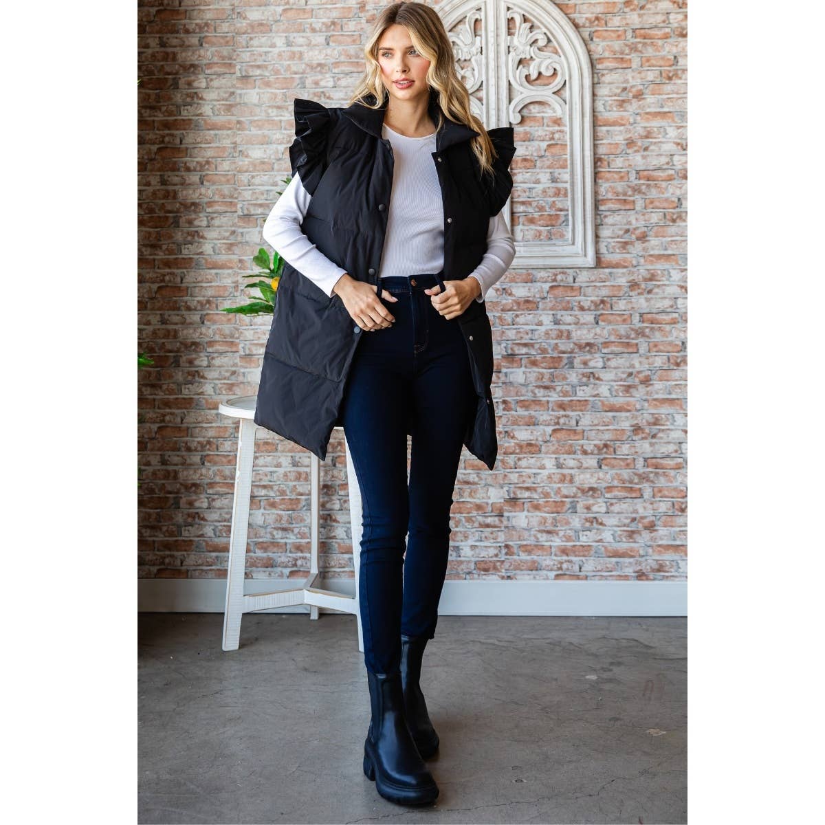 Ruffle Sleeve Puffer Vest