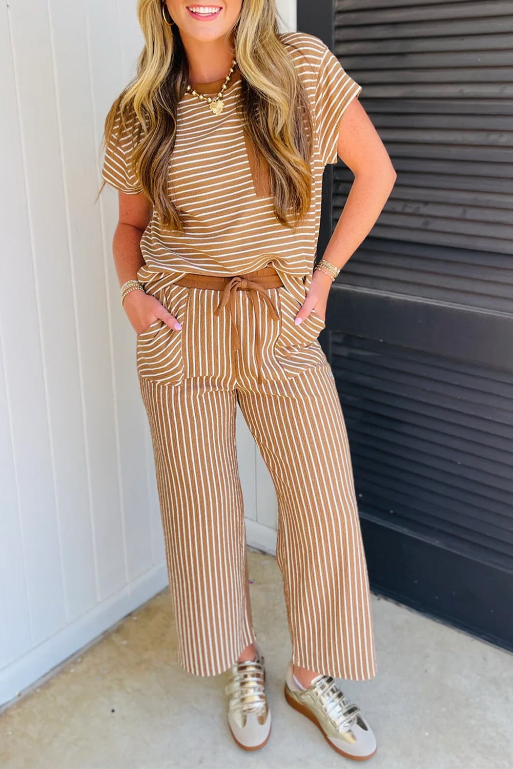 Perfect Stripe Set- Camel