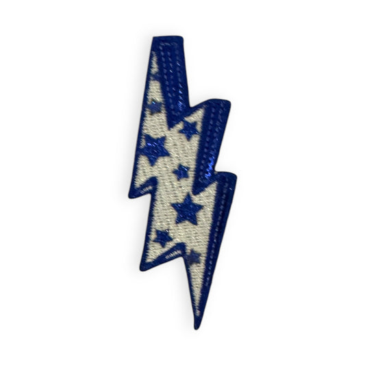 Glitter Star Lightning Bolt Patch, Blue- 2"