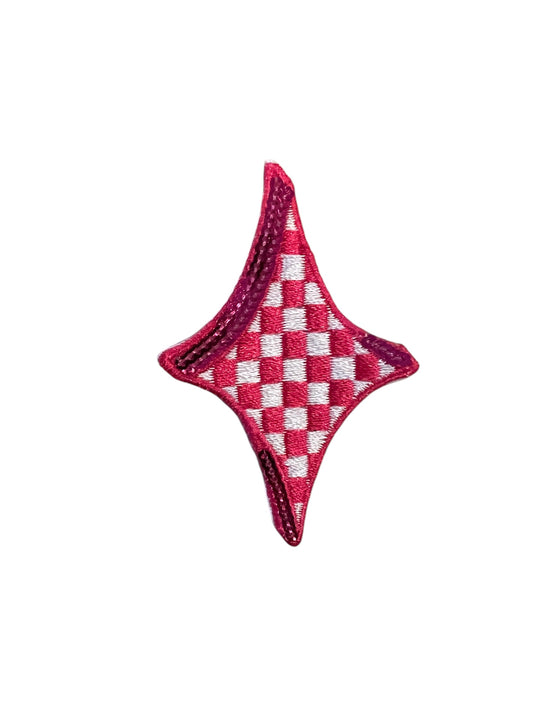 Checkered Diamond Star Patch, Pink- 2.5"