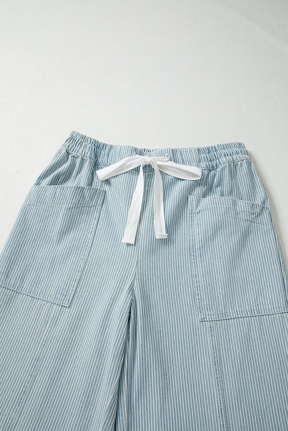 Striped Drawstring Wide Leg Denim