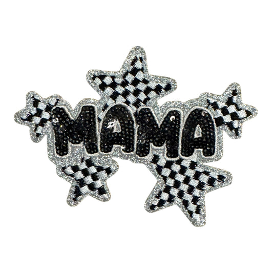 Mama Checkered Star Sequin Patch- Small