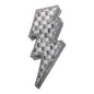 Checkered Lightning Bolt Sequin Patch, Silver- 2.75"