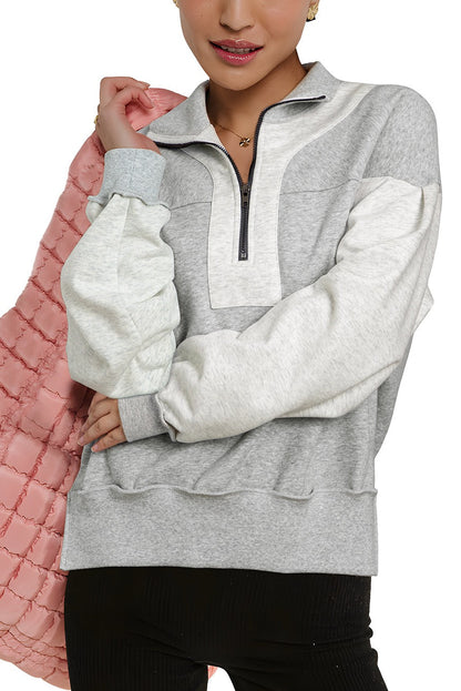 Heathered Colorblock Half Zip Sweatshirt