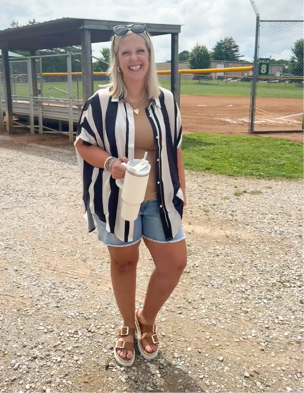 Oversized Black and White Stripe Button Up