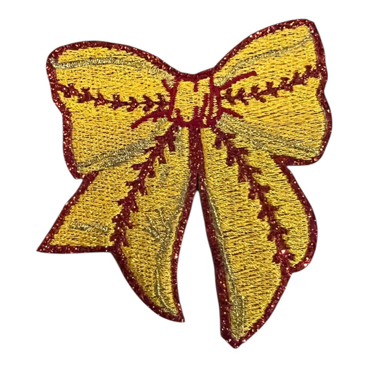 Glitter Softball Bow Patch- 3"