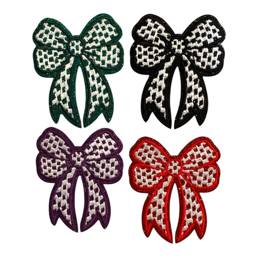 Checkered Glitter Bow Patch