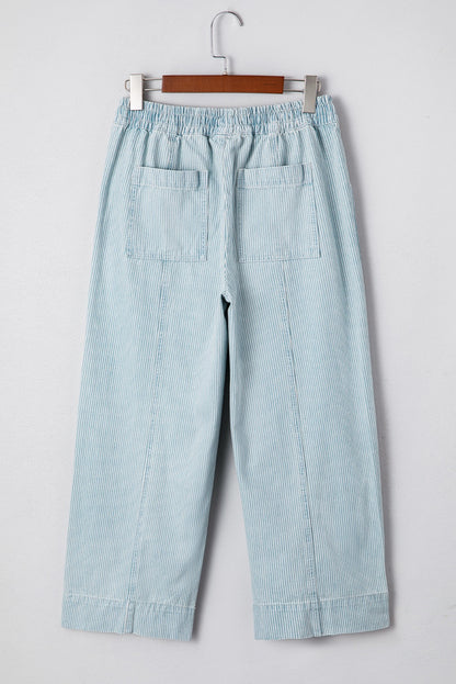 Striped Drawstring Wide Leg Denim
