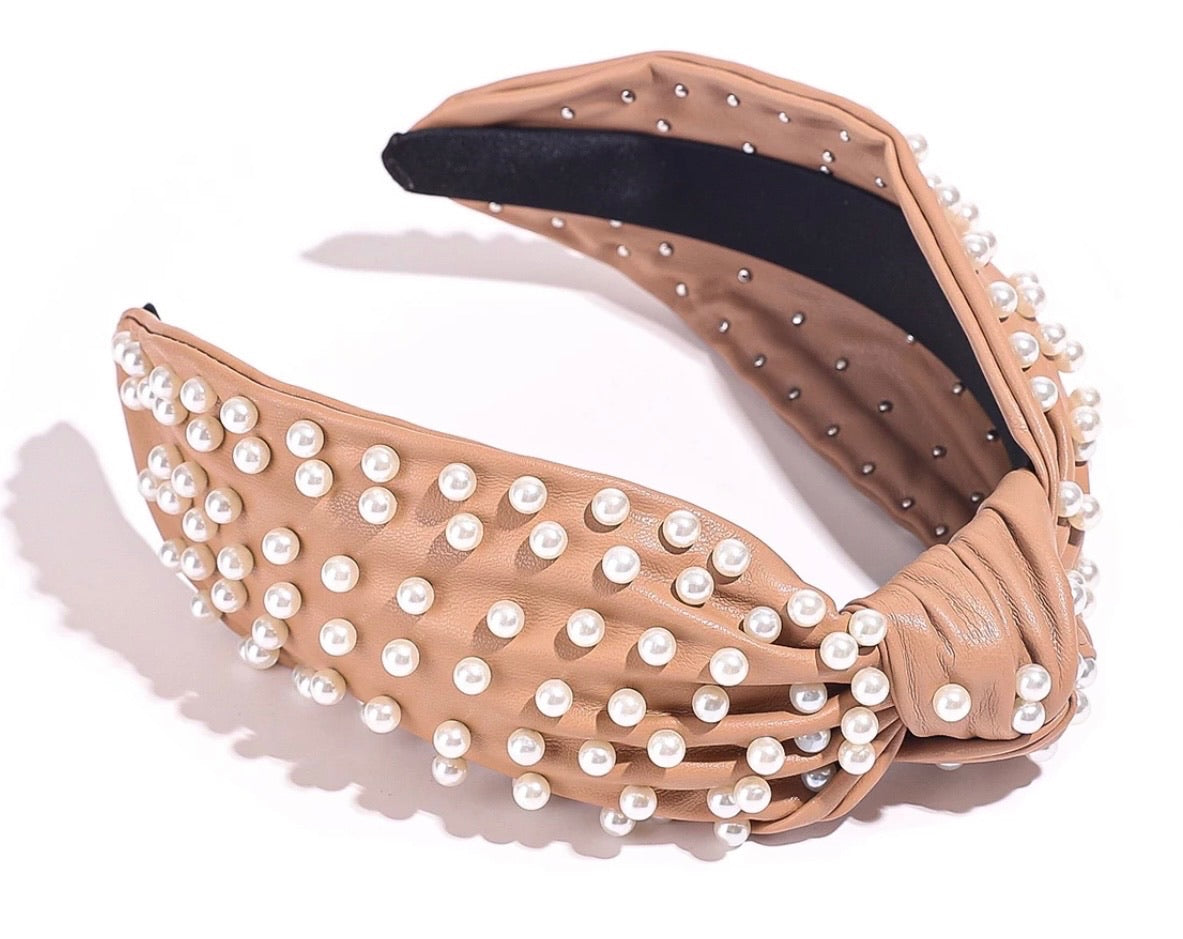 Knotted Leather Pearl Headbands