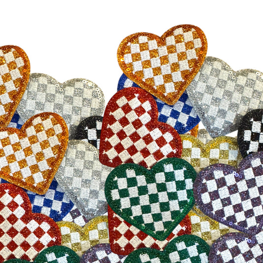 Checkered Heart Glitter Patch