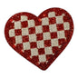 Checkered Heart Glitter Patch, Red- 2.1"