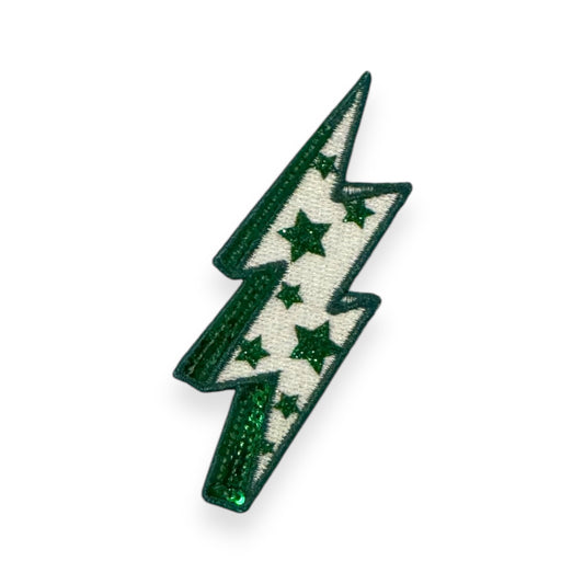 Glitter Star Lightning Bolt Patch, Green- 2"