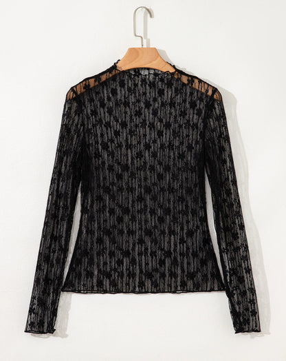 Black Floral Mesh Top