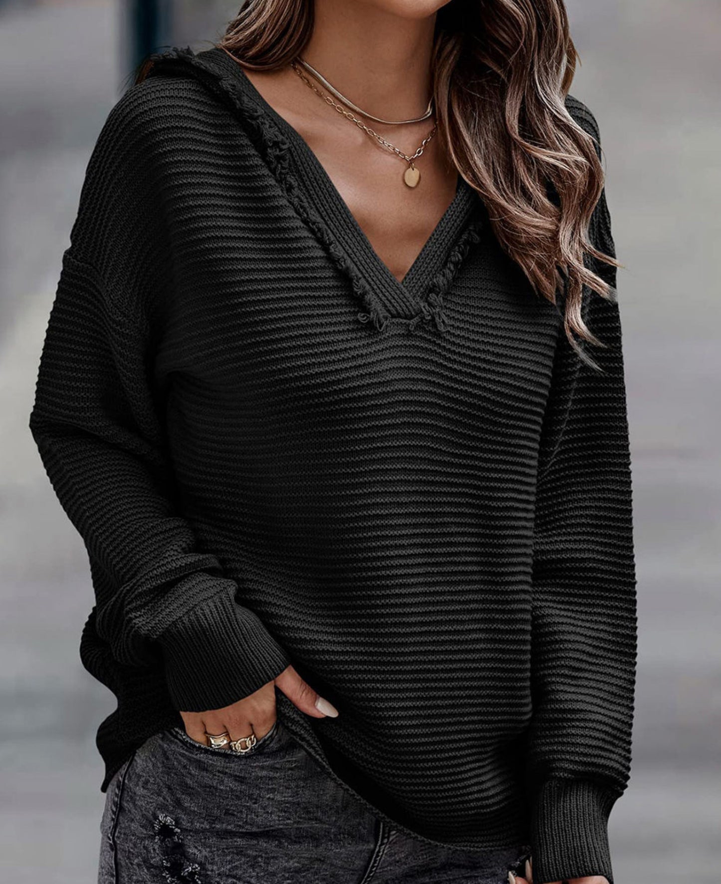 Ribbed Sweater Hoodie