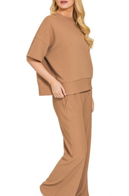 Ribbed Wide Leg Tshirt Set