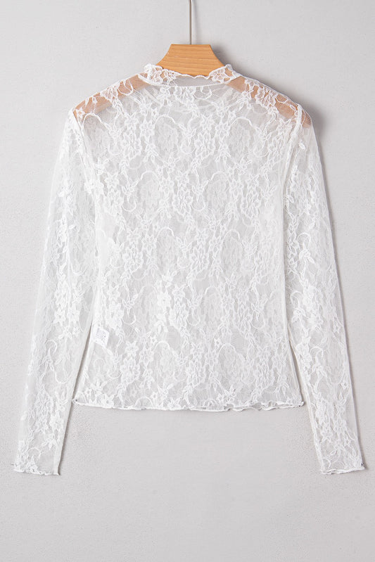 White Floral Lace Sheer Layering Top