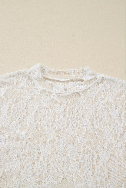 White Floral Lace Sheer Layering Top