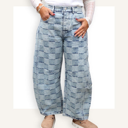 Checkered Mineral Wash Barrell Denim
