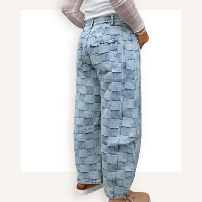 Checkered Mineral Wash Barrell Denim