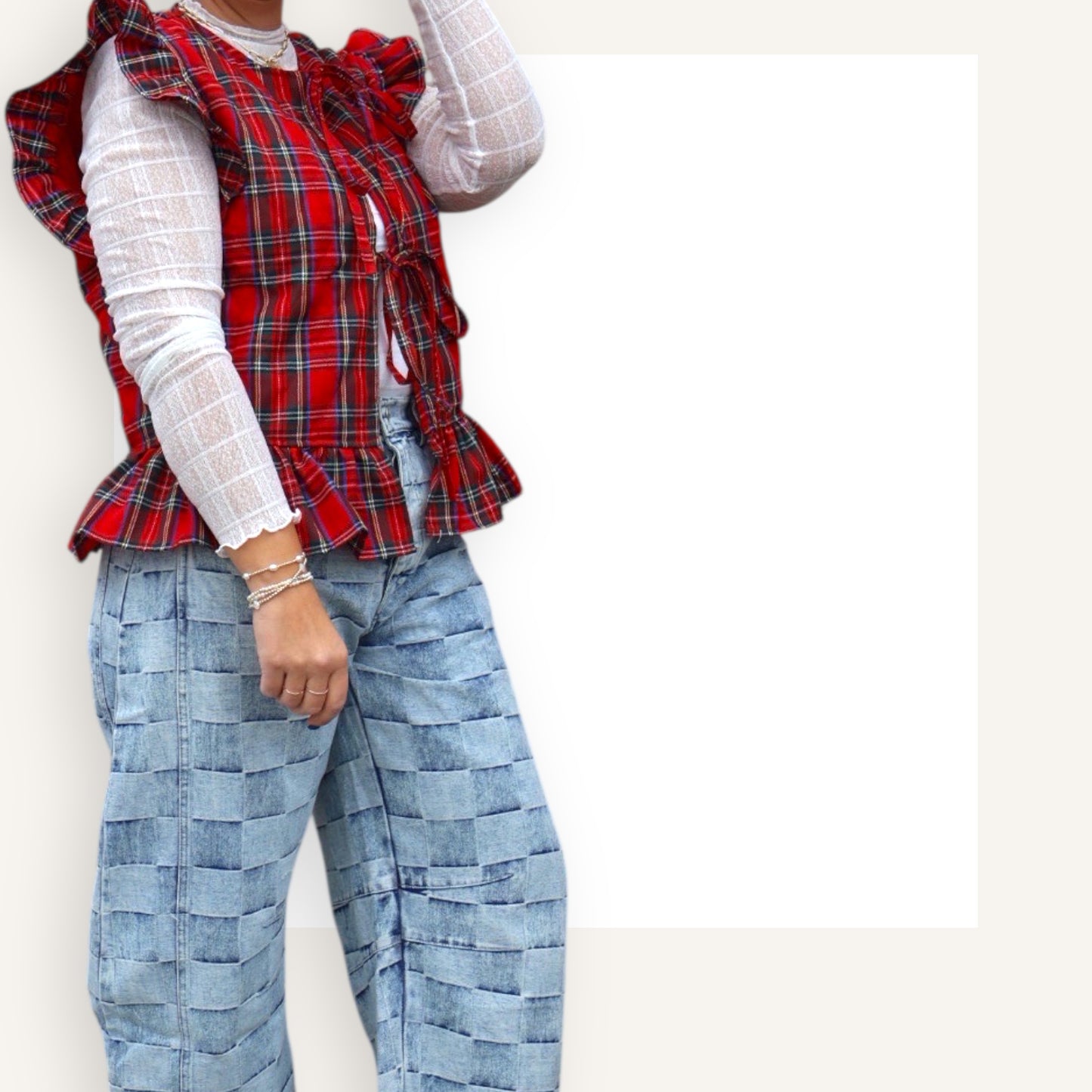 Ruffle Plaid Tied Vest