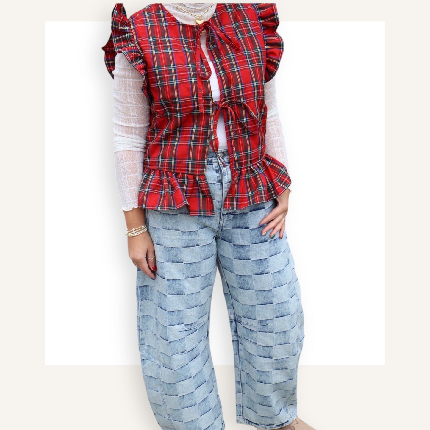Ruffle Plaid Tied Vest