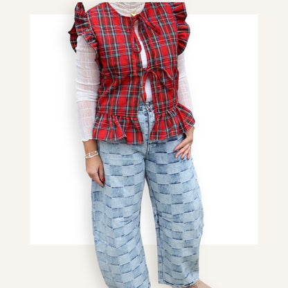 Ruffle Plaid Tied Vest