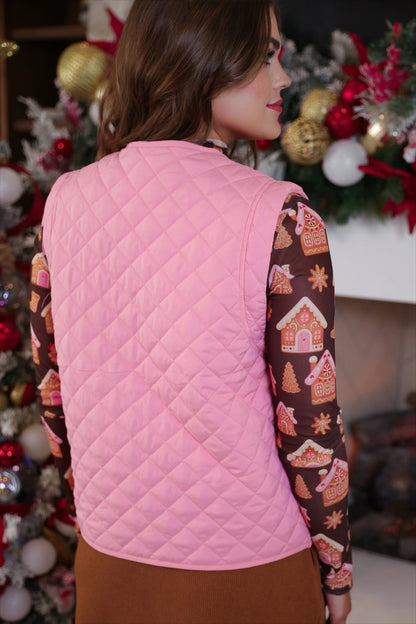 Twila Quilted Tie Vest- Pink