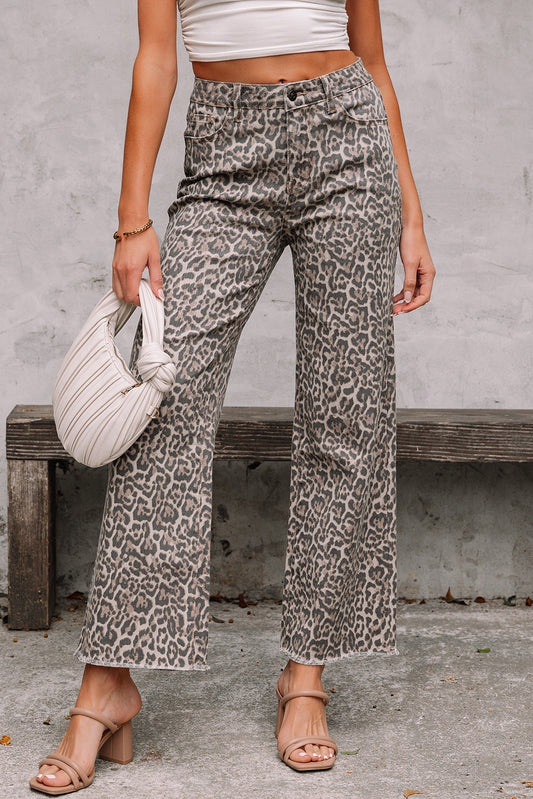 Leopard Fray Bottom Jeans