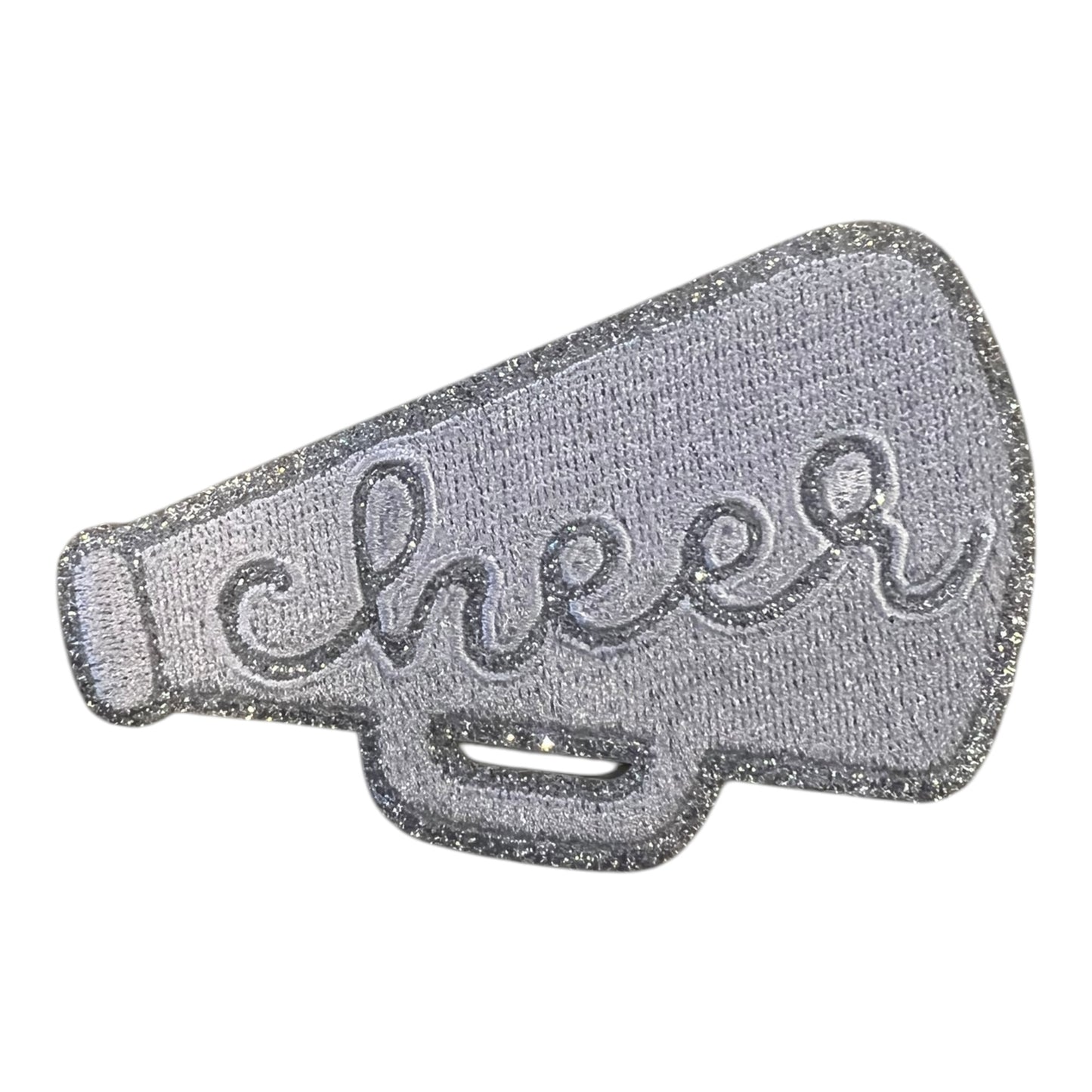 Cheer Megaphone Glitter Patch, Silver- 3"