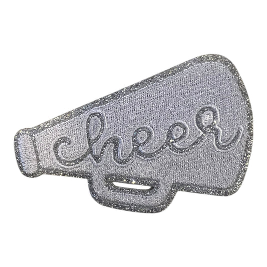 Cheer Megaphone Glitter Patch, Silver- 3"