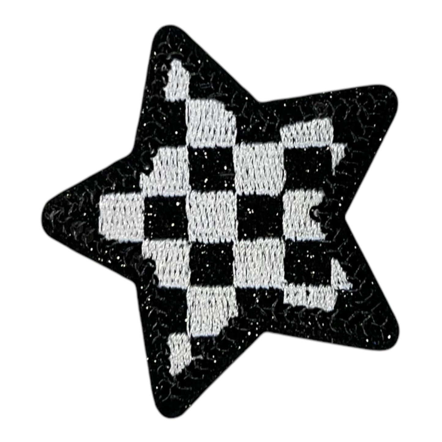 Checkered Star Patch, Black- 2.1"