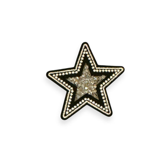 Rhinestone Star Patch, Black- 2.5"