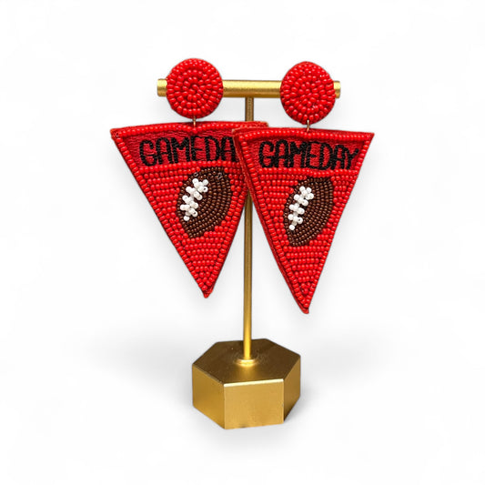 Football Pennant Beaded Earrings- Red