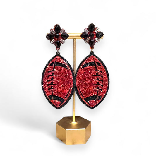 Glitter Football Earrings- Red