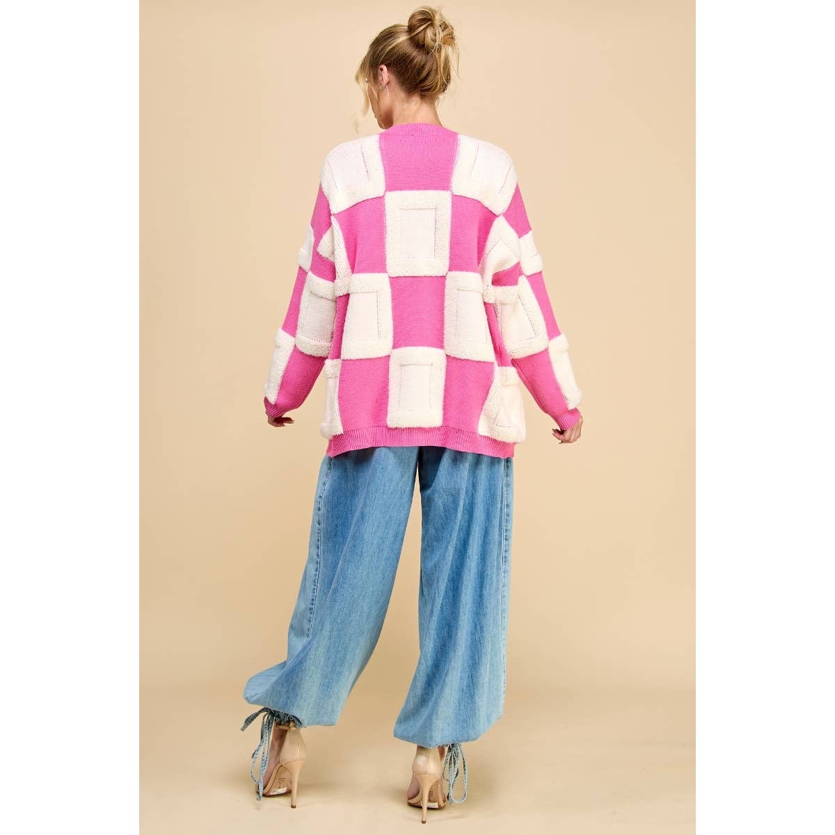 Square Chess Chunky Knit Cardigan