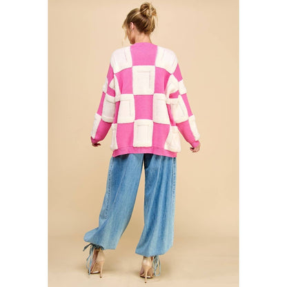 Square Chess Chunky Knit Cardigan