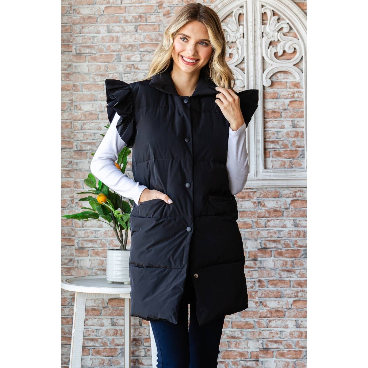 Ruffle Sleeve Puffer Vest