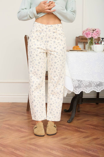 FLORAL ECRU DENIM PATTERN JEANS
