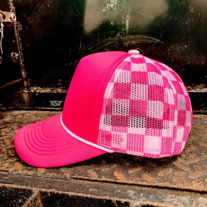Checkered Mesh Foam Trucker Cap