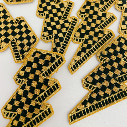 Metallic Checkered Lightning Bolt Patch