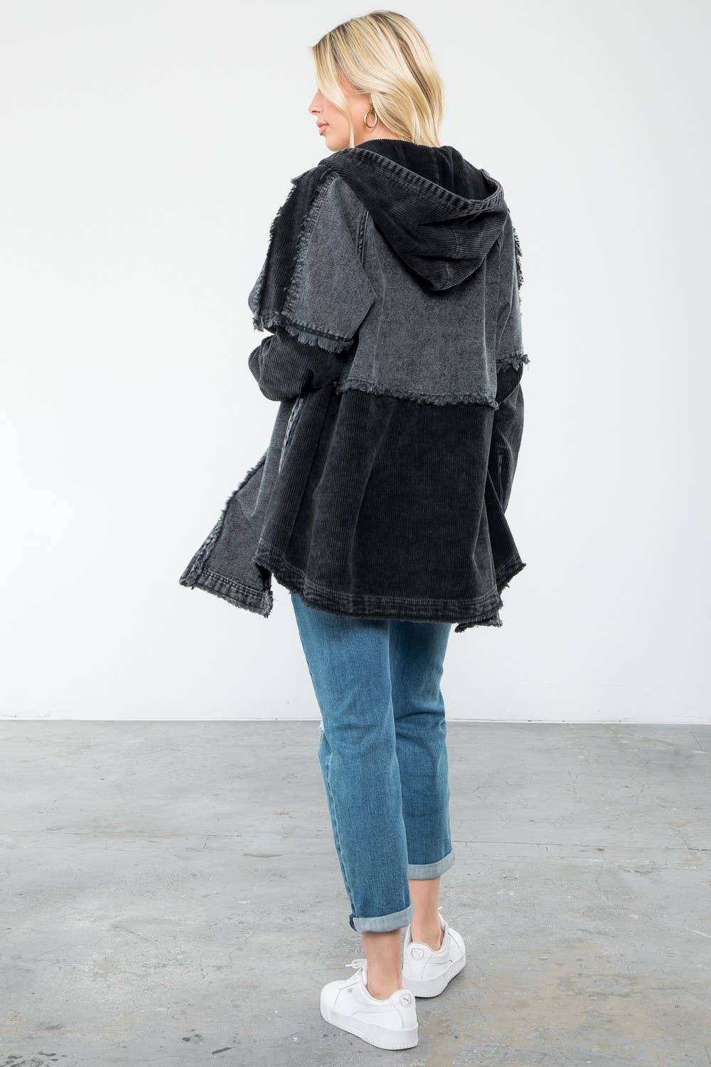 Denim Washed Hooded Long Jacket