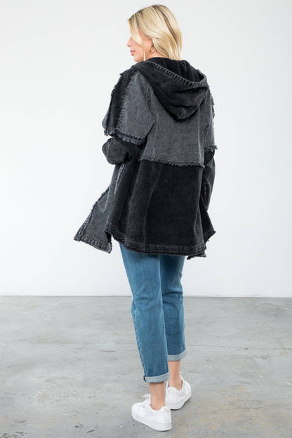 Denim Washed Hooded Long Jacket