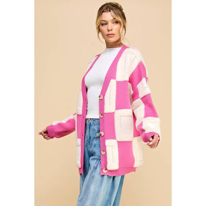 Square Chess Chunky Knit Cardigan