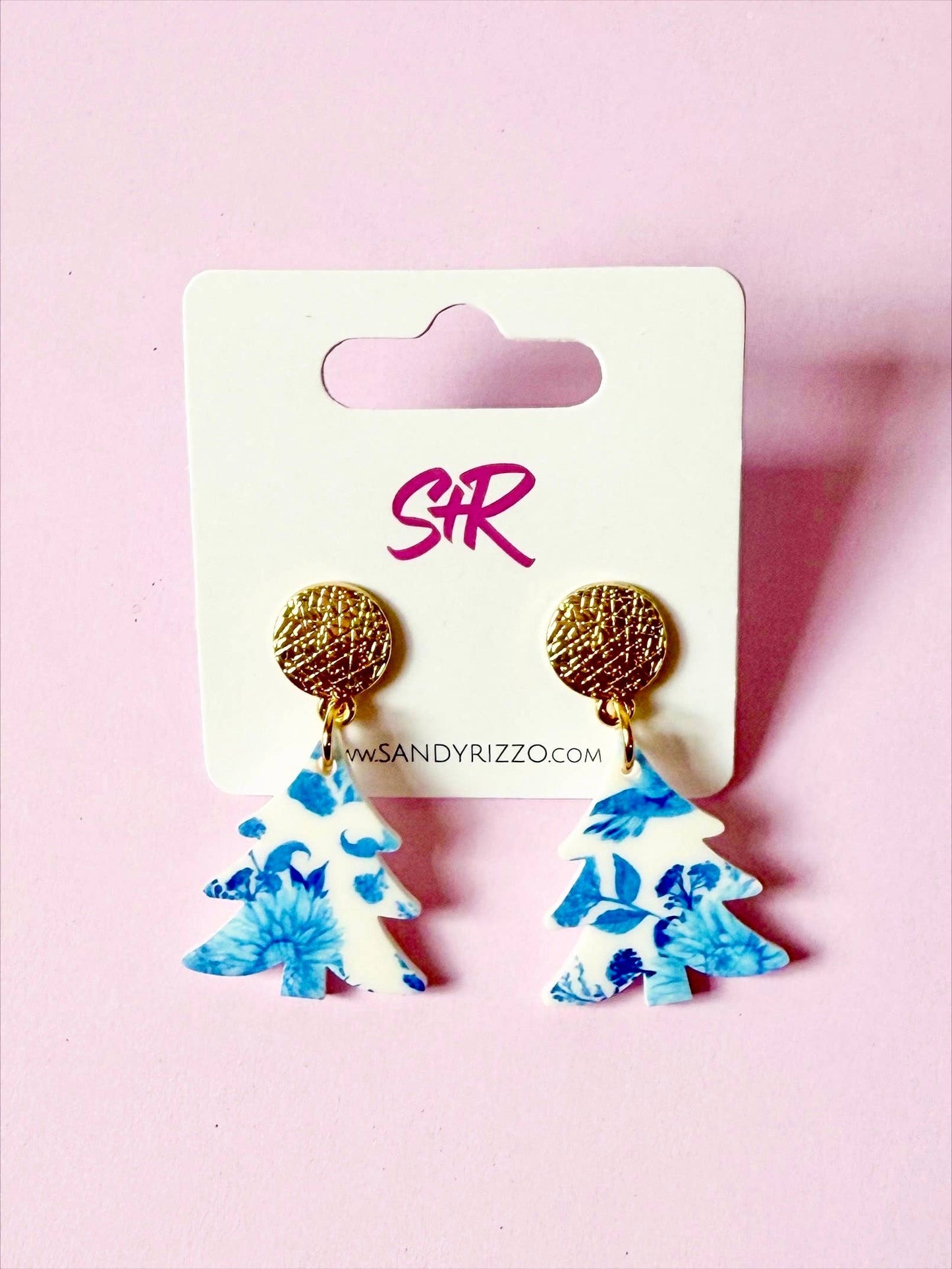Blue Willow Acrylic Petite Tree Dangle Earring