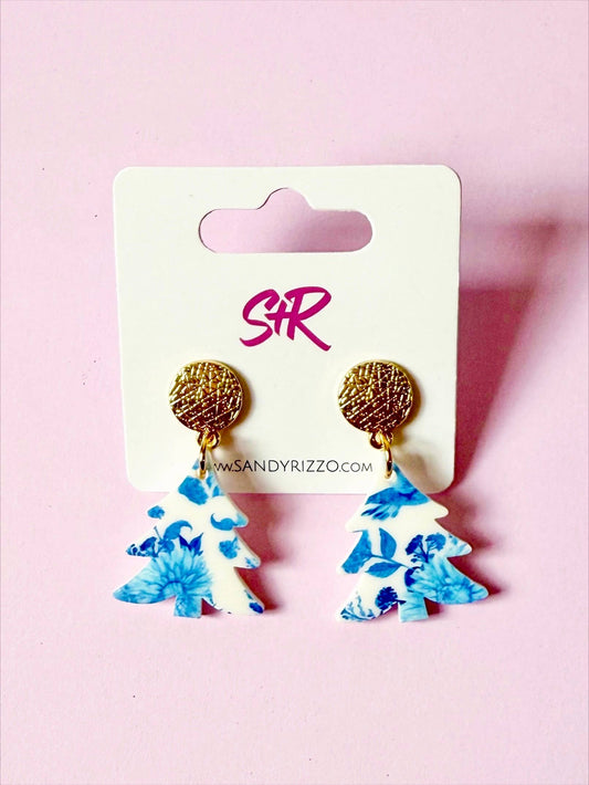 Blue Willow Acrylic Petite Tree Dangle Earring