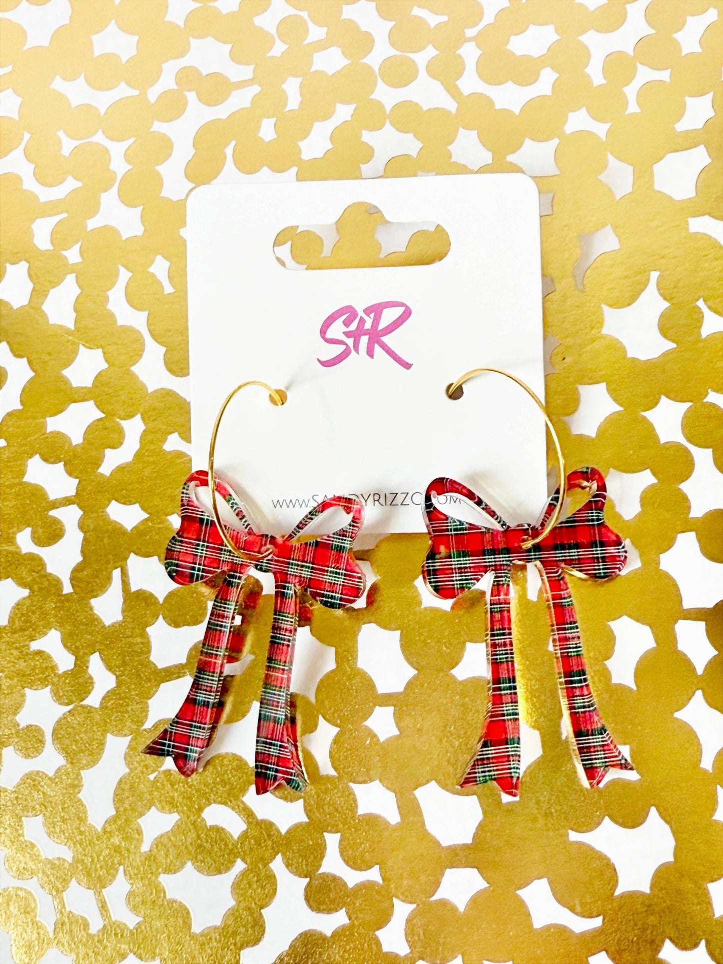 Red Tartan Bow Earring