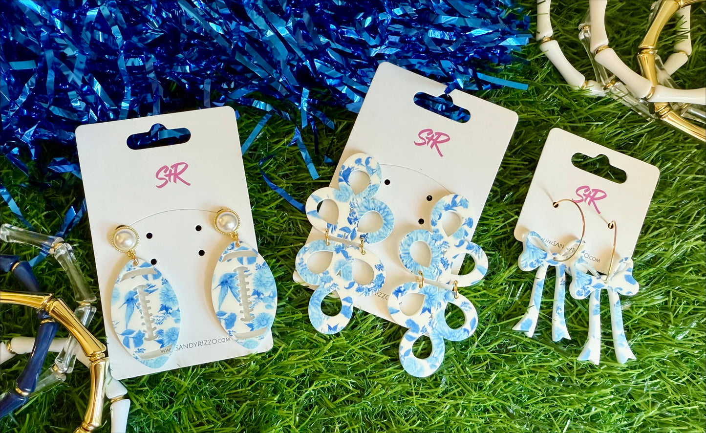 Blue Willow Acrylic Bow Earring on a Hoop